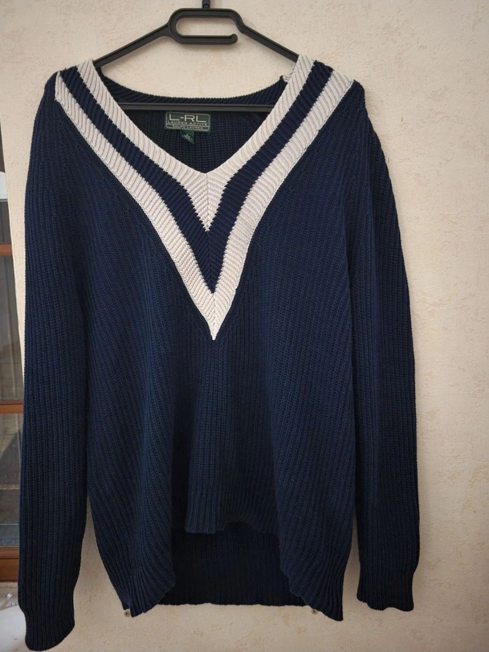 Pull  vintage col V Ralph Lauren "Lauren Active" Bleu Marine Taille S M L